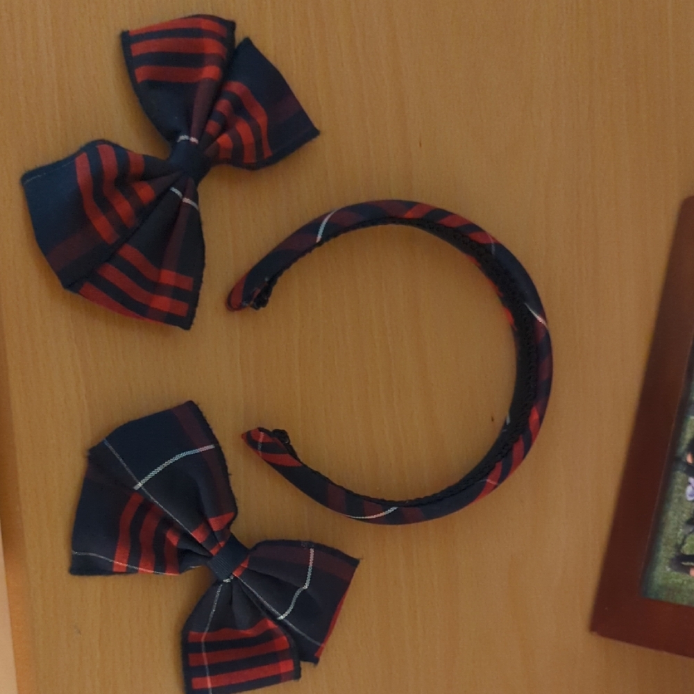 Navy and Red Striped Hair Accessory Set